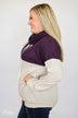 Sparkle Where You Are Cowl Neck Top- Eggplant & Beige