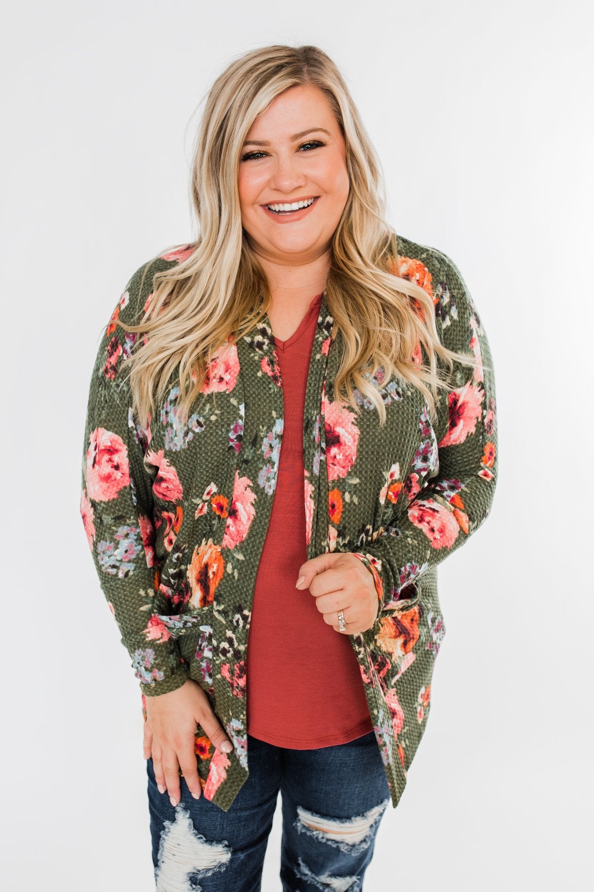 Making Promises Floral Cardigan- Olive