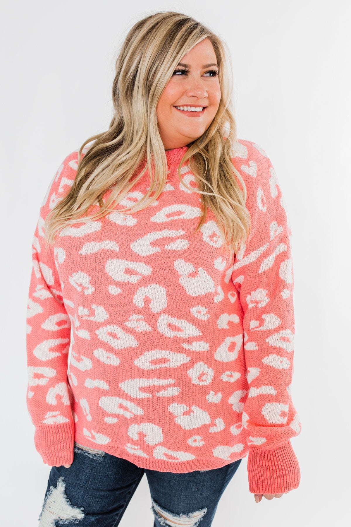 Journey Into The Jungle Leopard Sweater- Coral