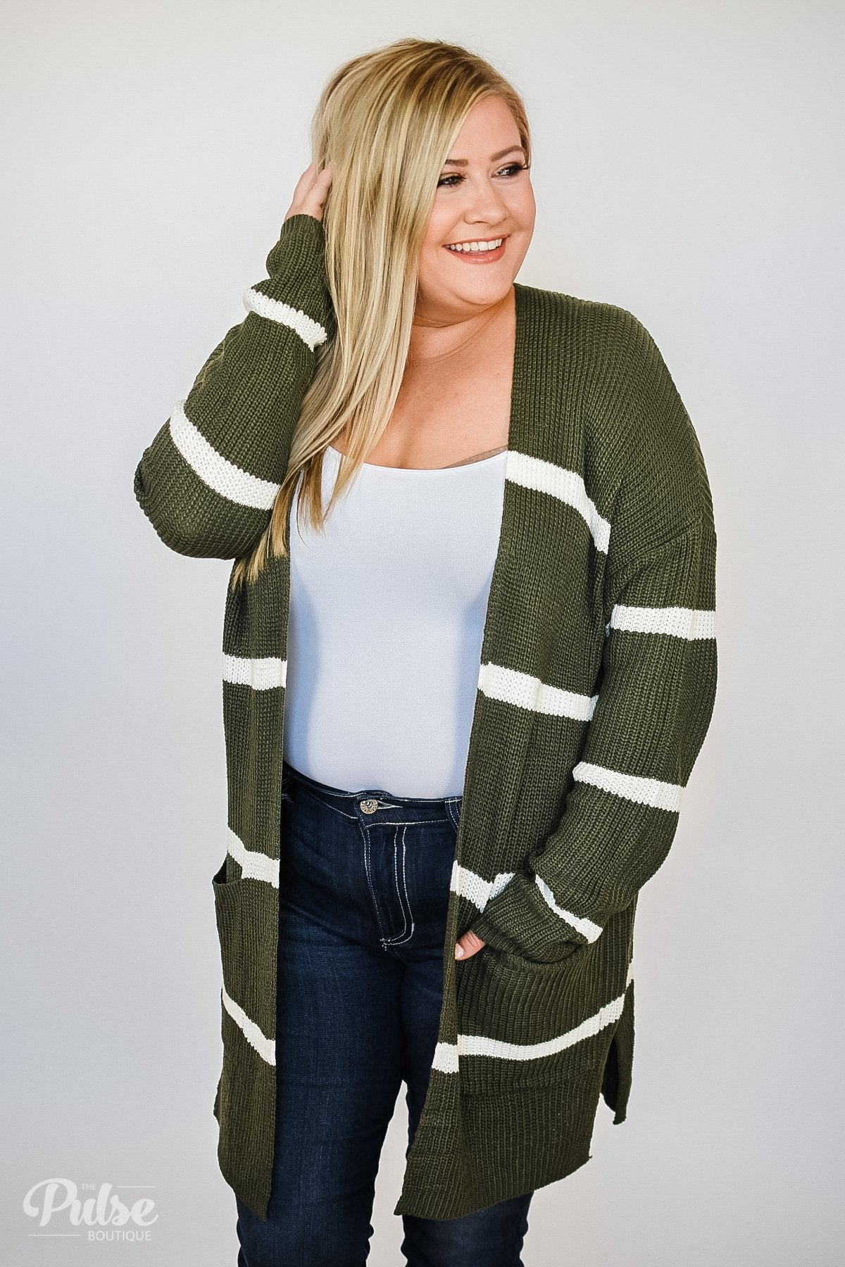 Seasons Go By Striped Knit Cardigan- Olive – The Pulse Boutique