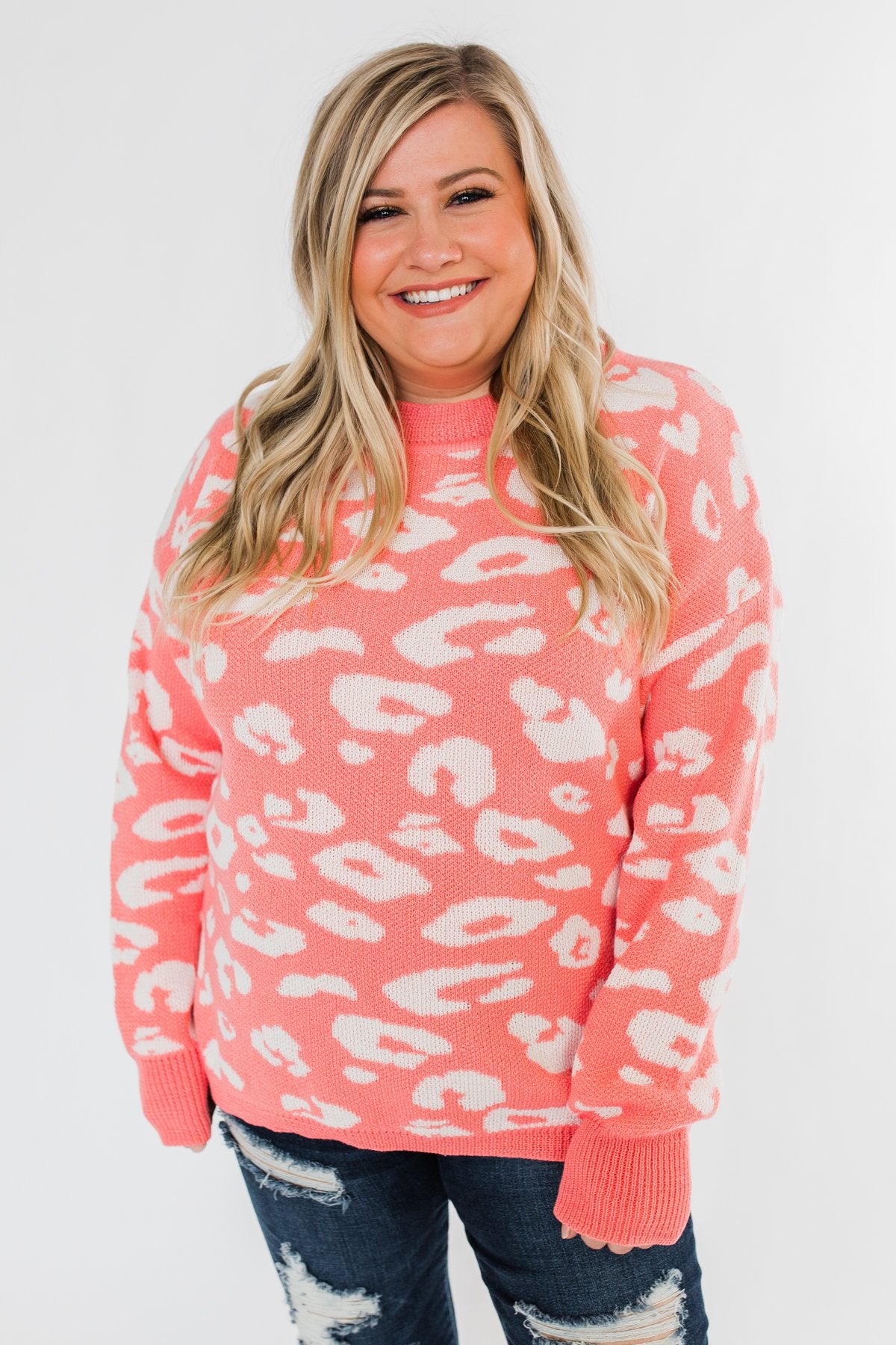 Journey Into The Jungle Leopard Sweater- Coral