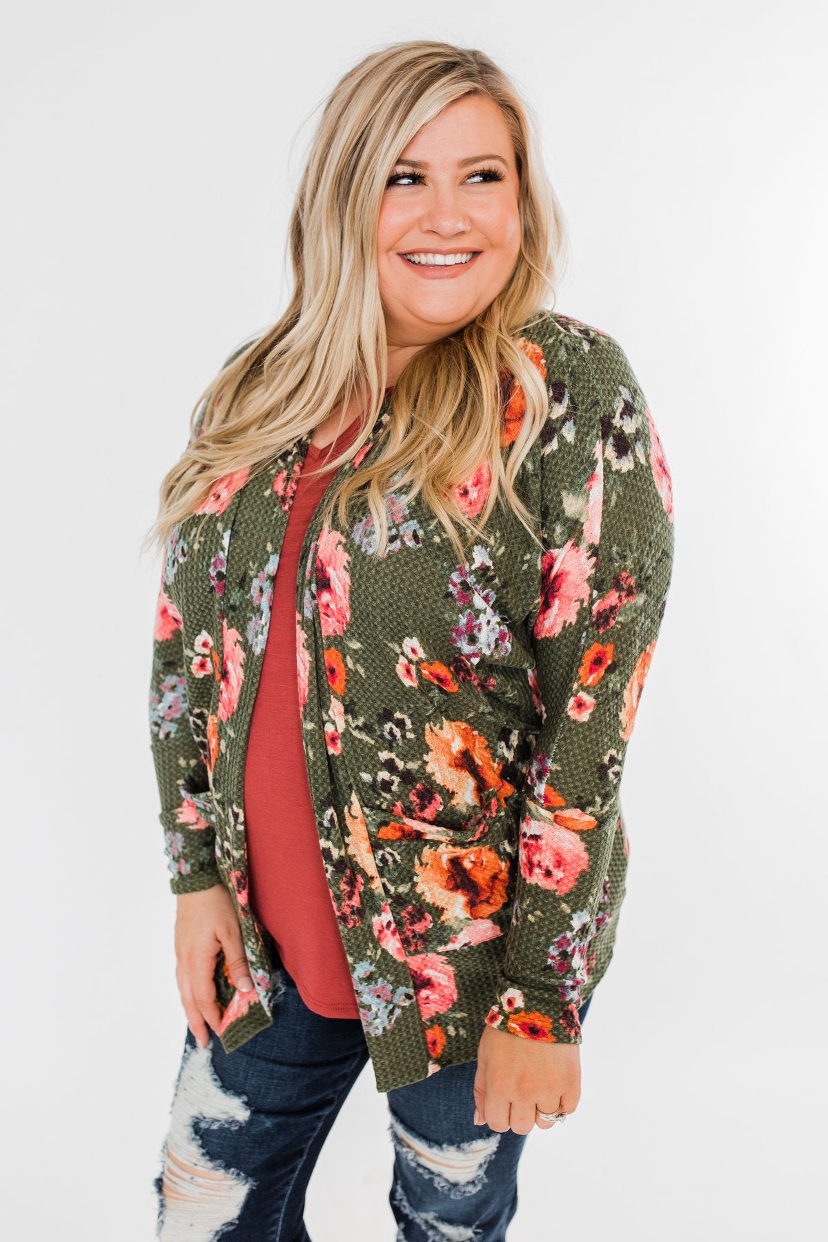 Making Promises Floral Cardigan- Olive