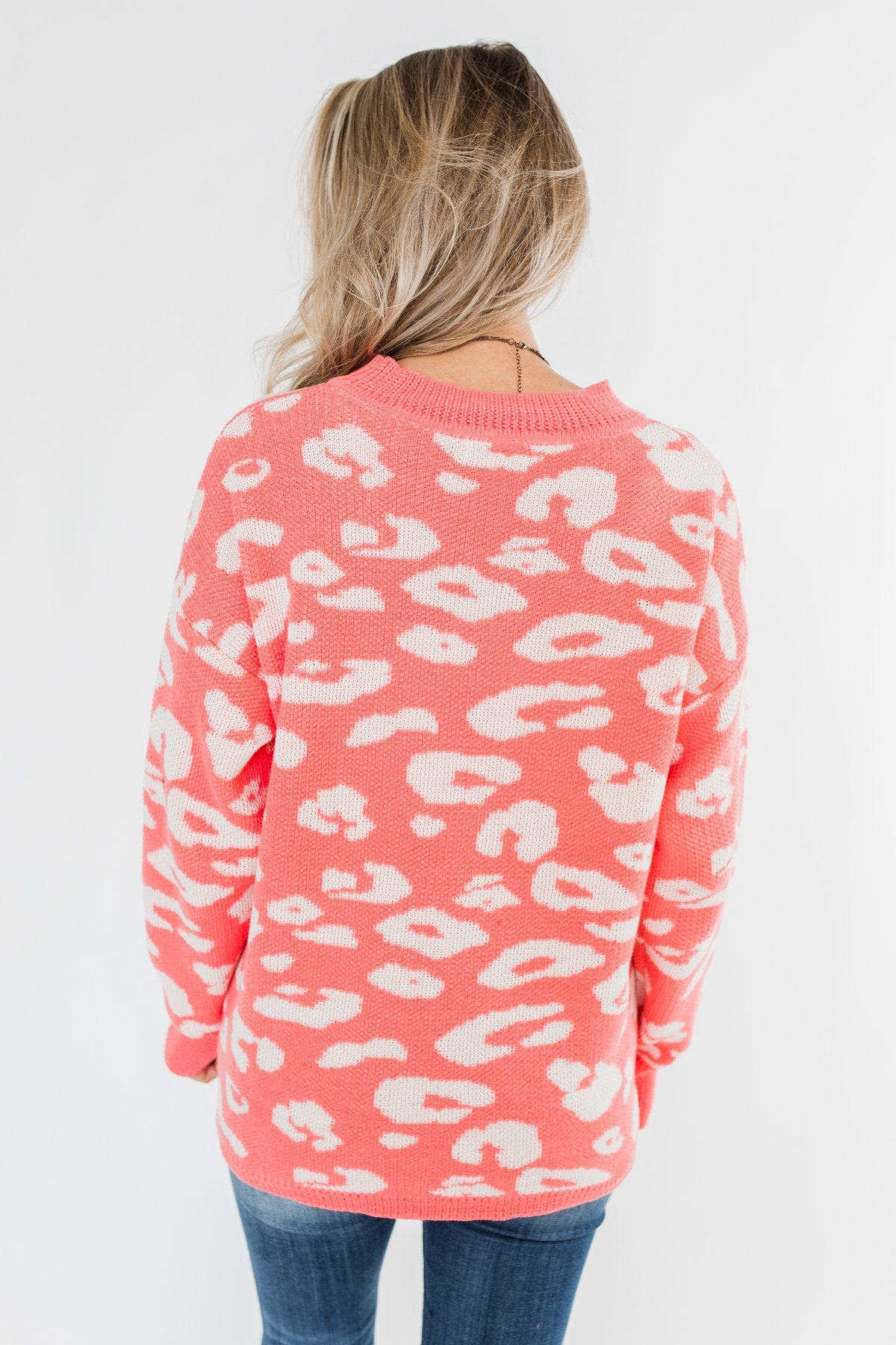 Journey Into The Jungle Leopard Sweater- Coral