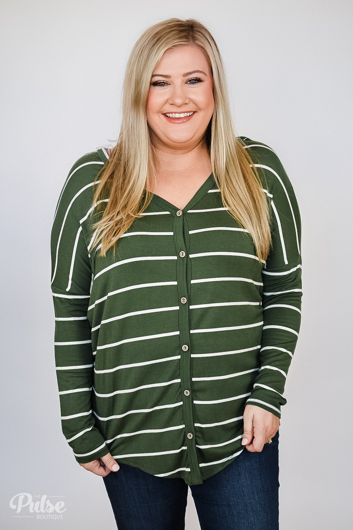 Caught Up to You Long Sleeve Striped Top- Green