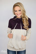 Sparkle Where You Are Cowl Neck Top- Eggplant & Beige