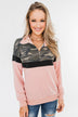 Our Little Secret Quarter Zip Pullover- Camo & Blush