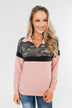 Our Little Secret Quarter Zip Pullover- Camo & Blush