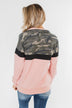 Our Little Secret Quarter Zip Pullover- Camo & Blush
