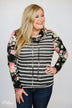 Pure Beauty Floral & Striped Cowl Neck Top- Black