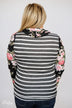 Pure Beauty Floral & Striped Cowl Neck Top- Black