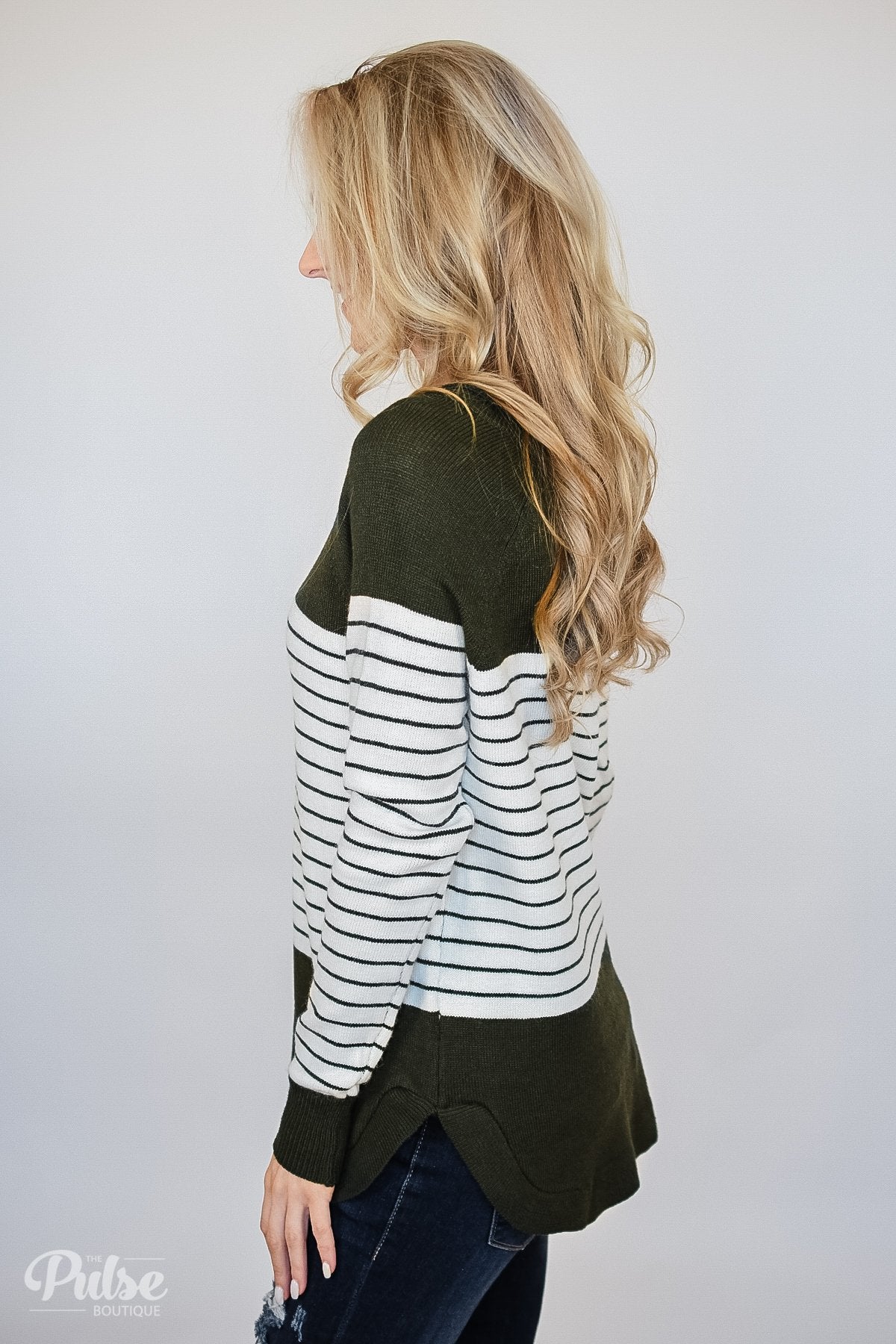 Have It Your Way Striped Sweater- Olive