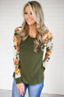 The One for Me Floral Sleeve Olive Top