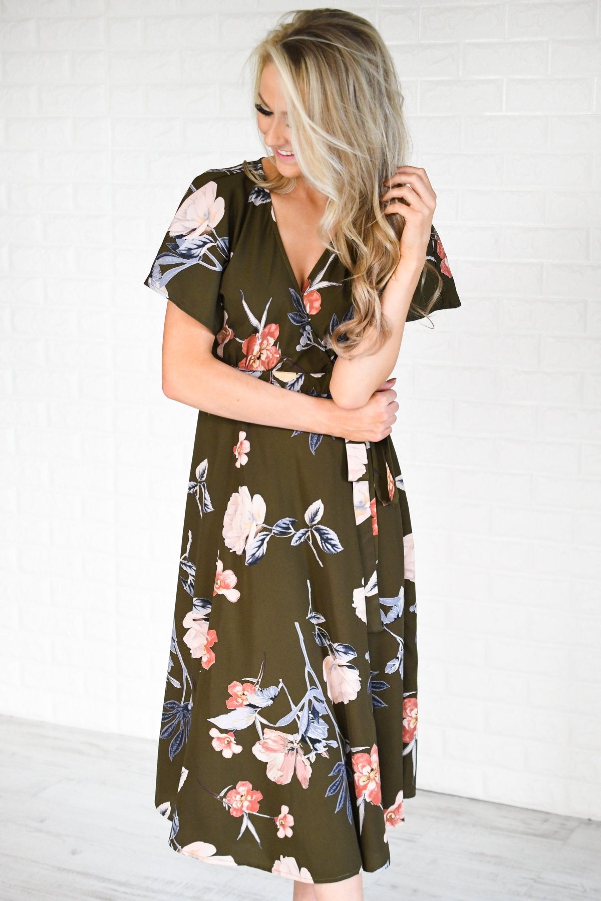 Flaunt it Babe Olive Floral Wrap Dress