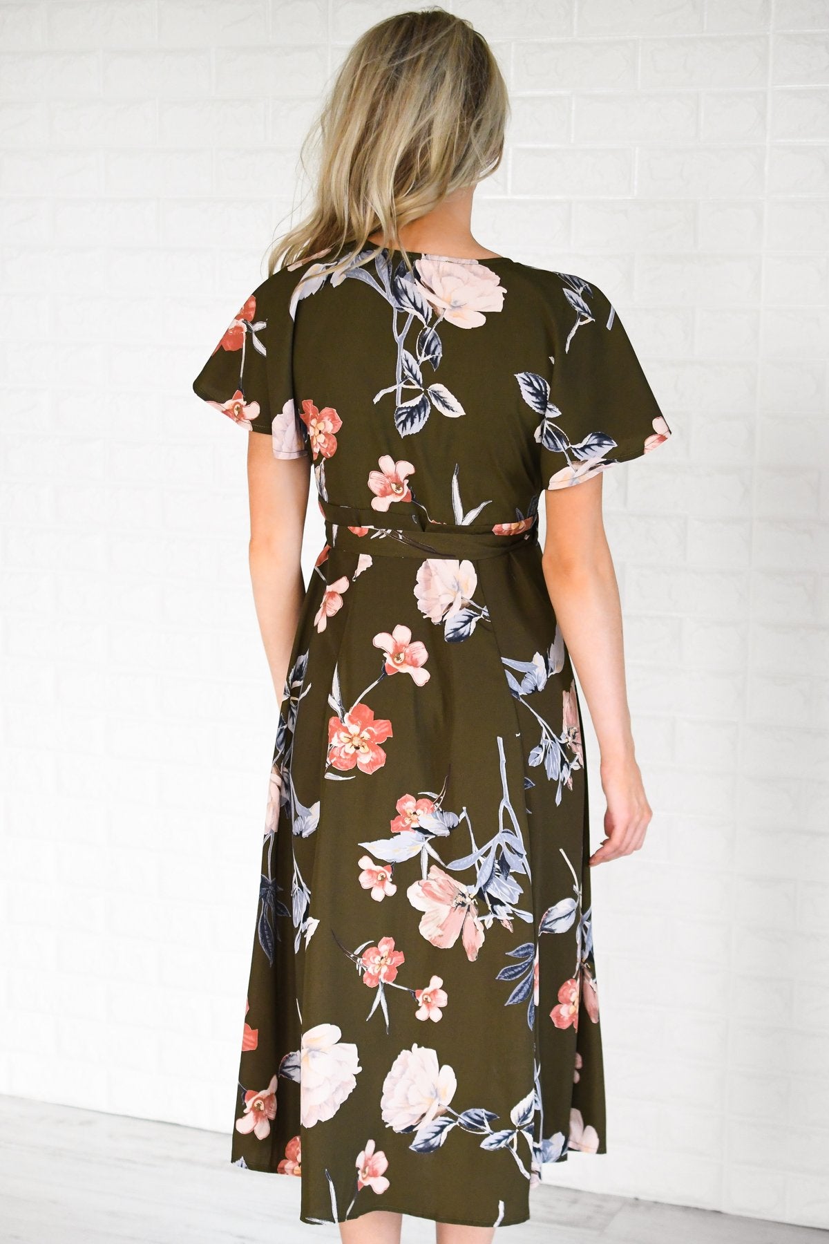 Flaunt it Babe Olive Floral Wrap Dress