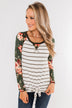 The Perfect Day Striped Floral Top- Olive & Ivory