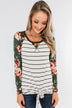 The Perfect Day Striped Floral Top- Olive & Ivory