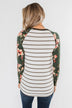 The Perfect Day Striped Floral Top- Olive & Ivory