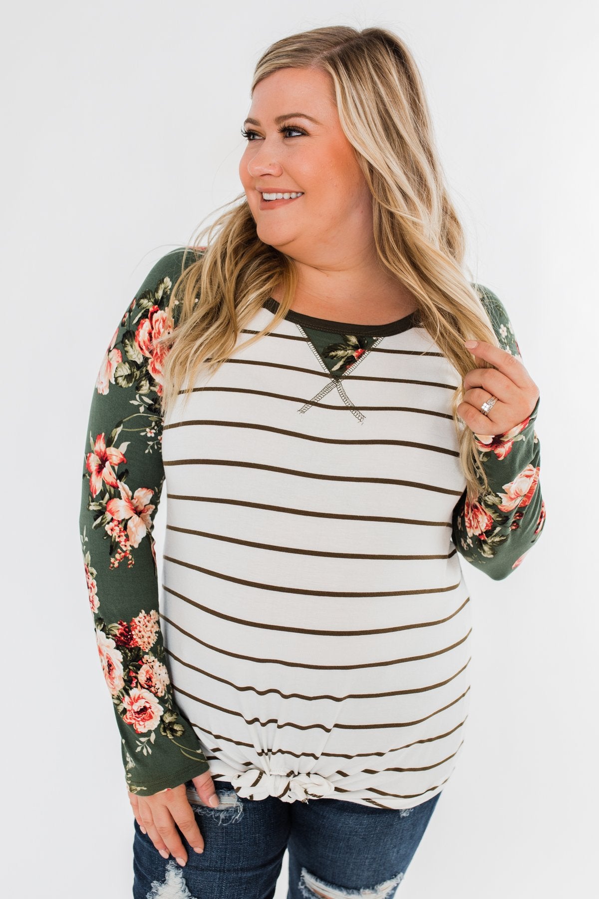 The Perfect Day Striped Floral Top- Olive & Ivory