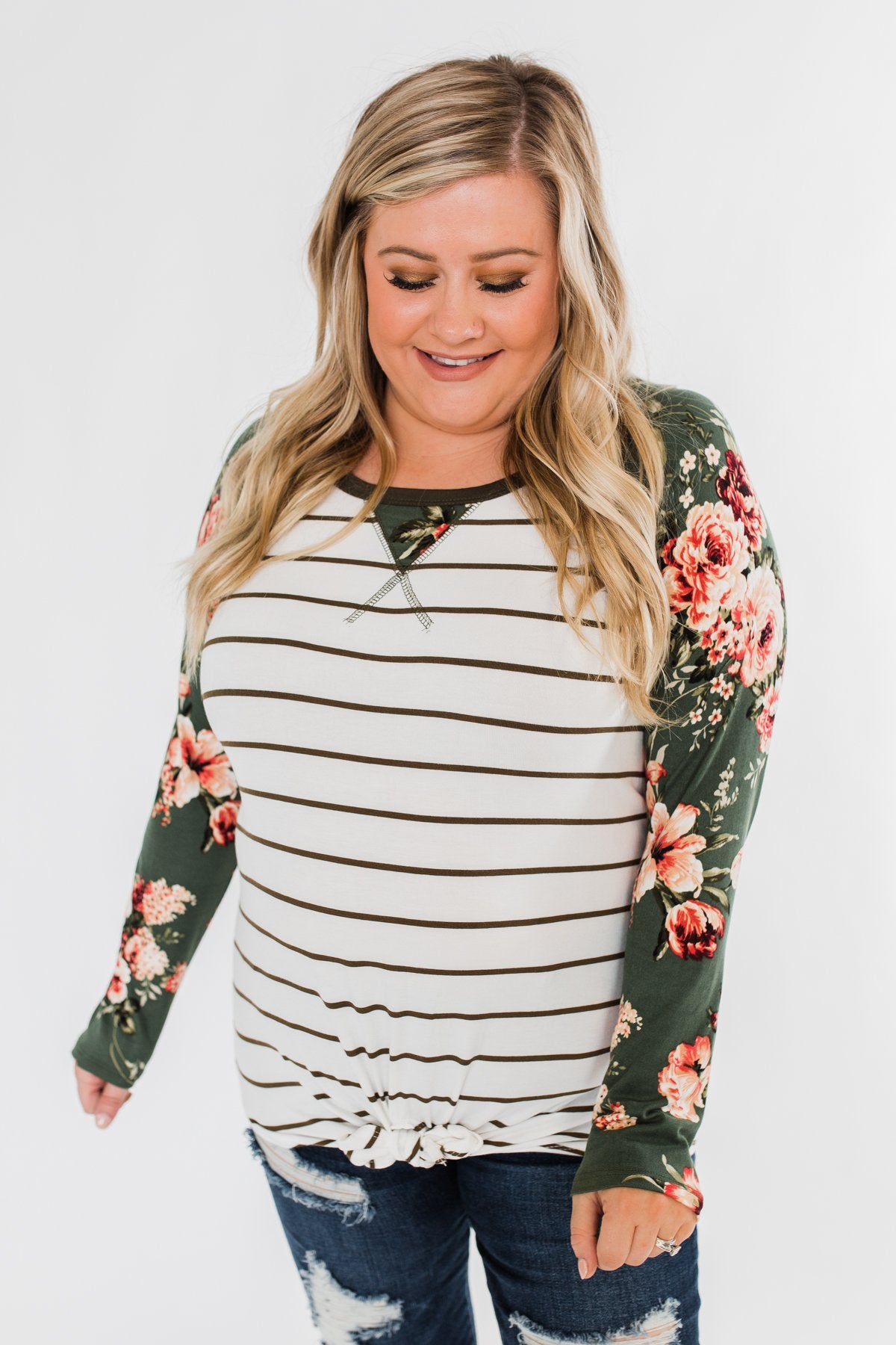 The Perfect Day Striped Floral Top- Olive & Ivory