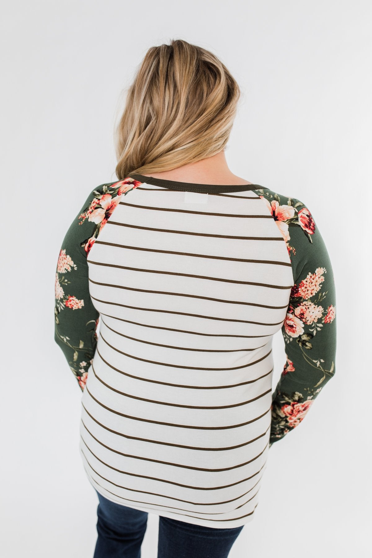 The Perfect Day Striped Floral Top- Olive & Ivory