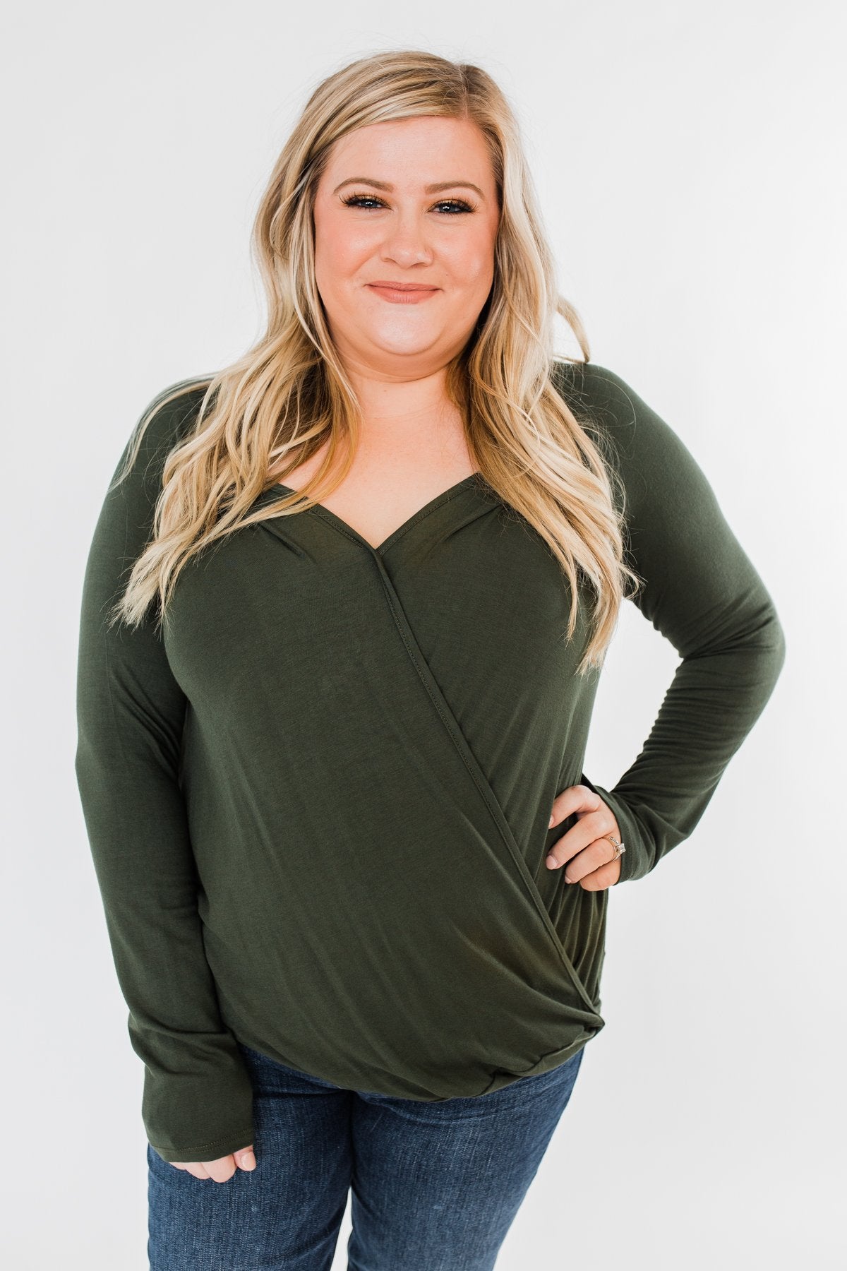 If You Say So V-Neck Wrap Top- Hunter Green