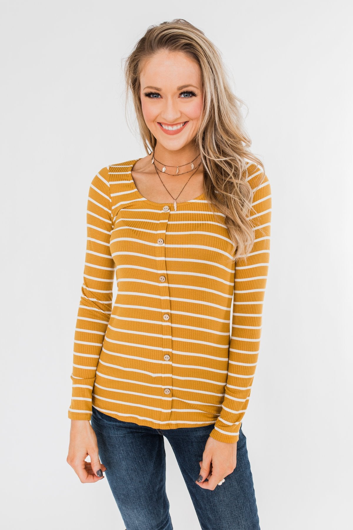 Sounds So Nice Long Sleeve Button Top- Mustard