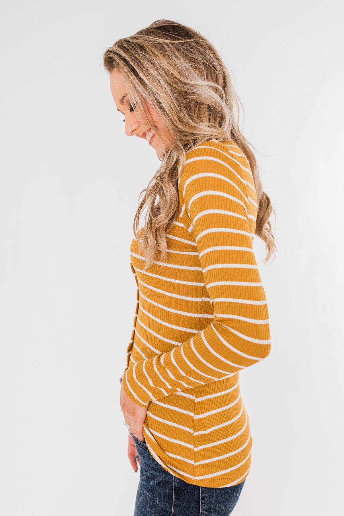 Sounds So Nice Long Sleeve Button Top- Mustard
