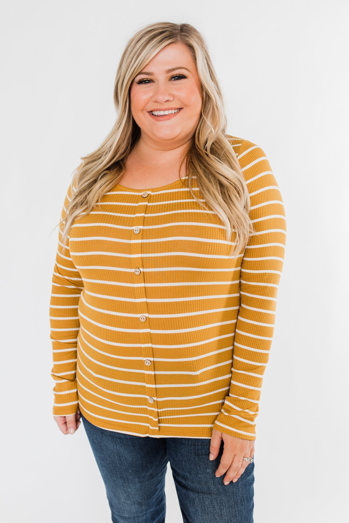 Sounds So Nice Long Sleeve Button Top- Mustard