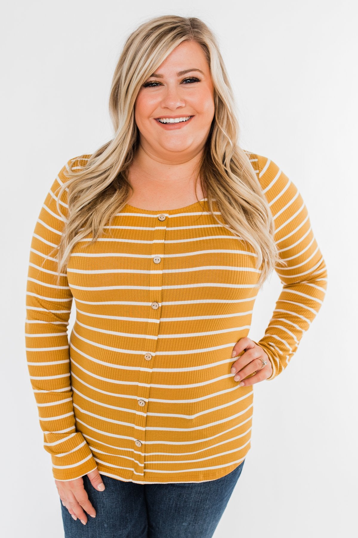 Sounds So Nice Long Sleeve Button Top- Mustard