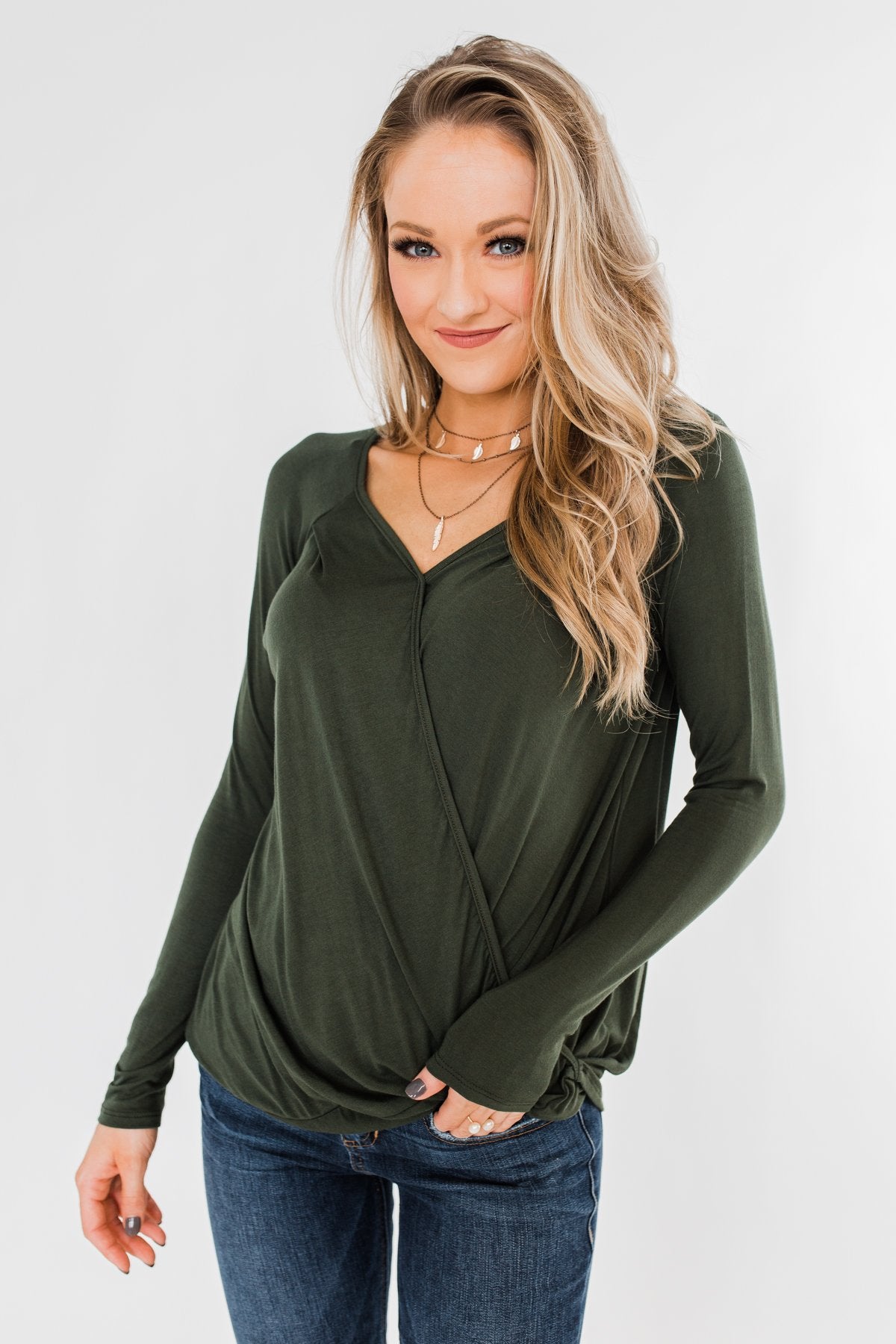 If You Say So V-Neck Wrap Top- Hunter Green