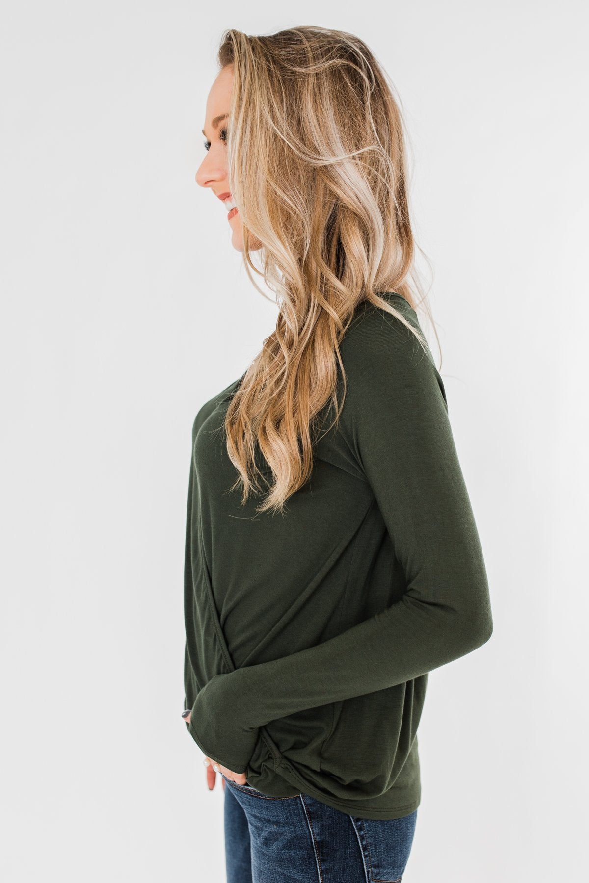 If You Say So V-Neck Wrap Top- Hunter Green