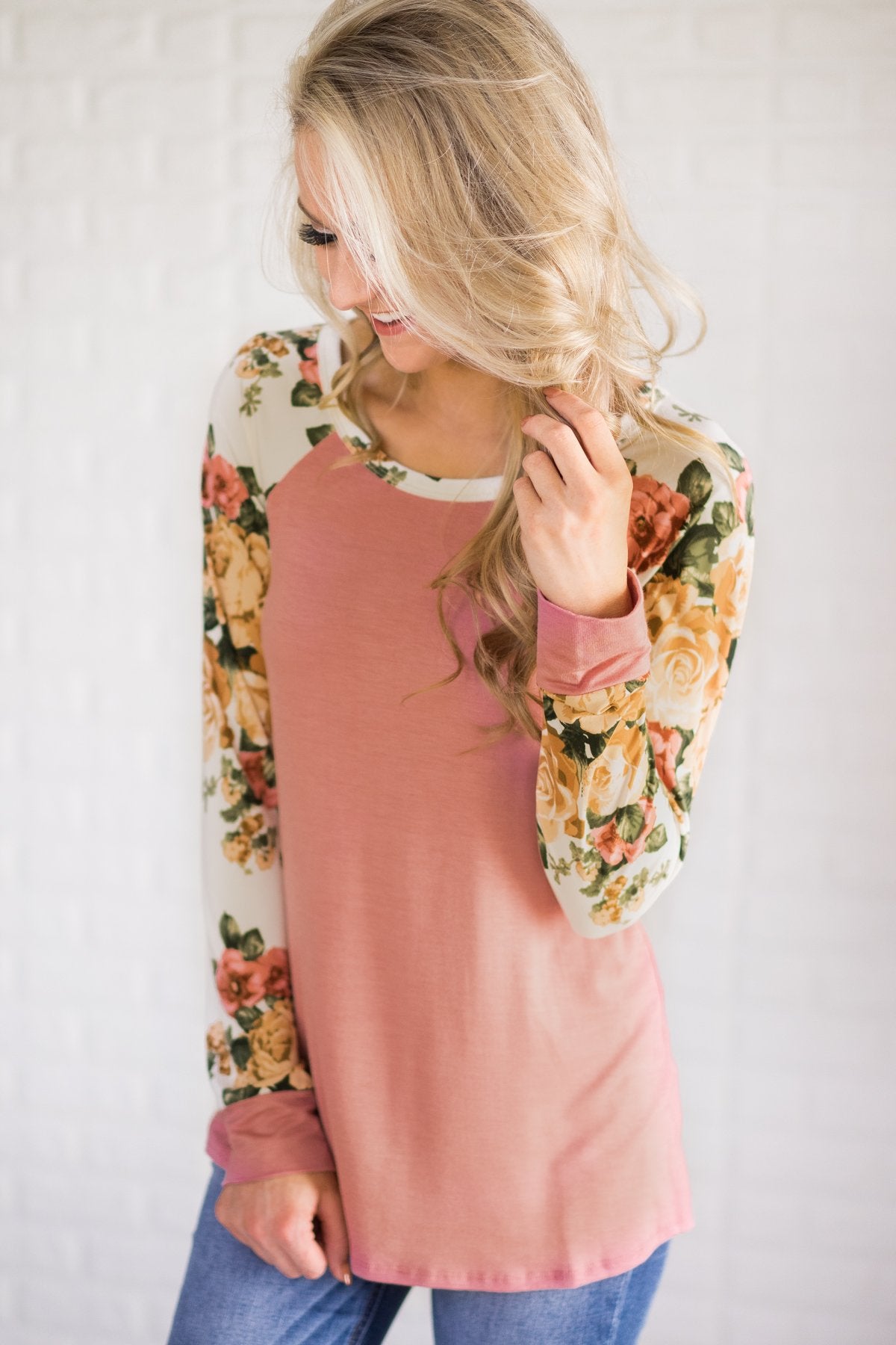 The One for Me Floral Sleeve Pink Top