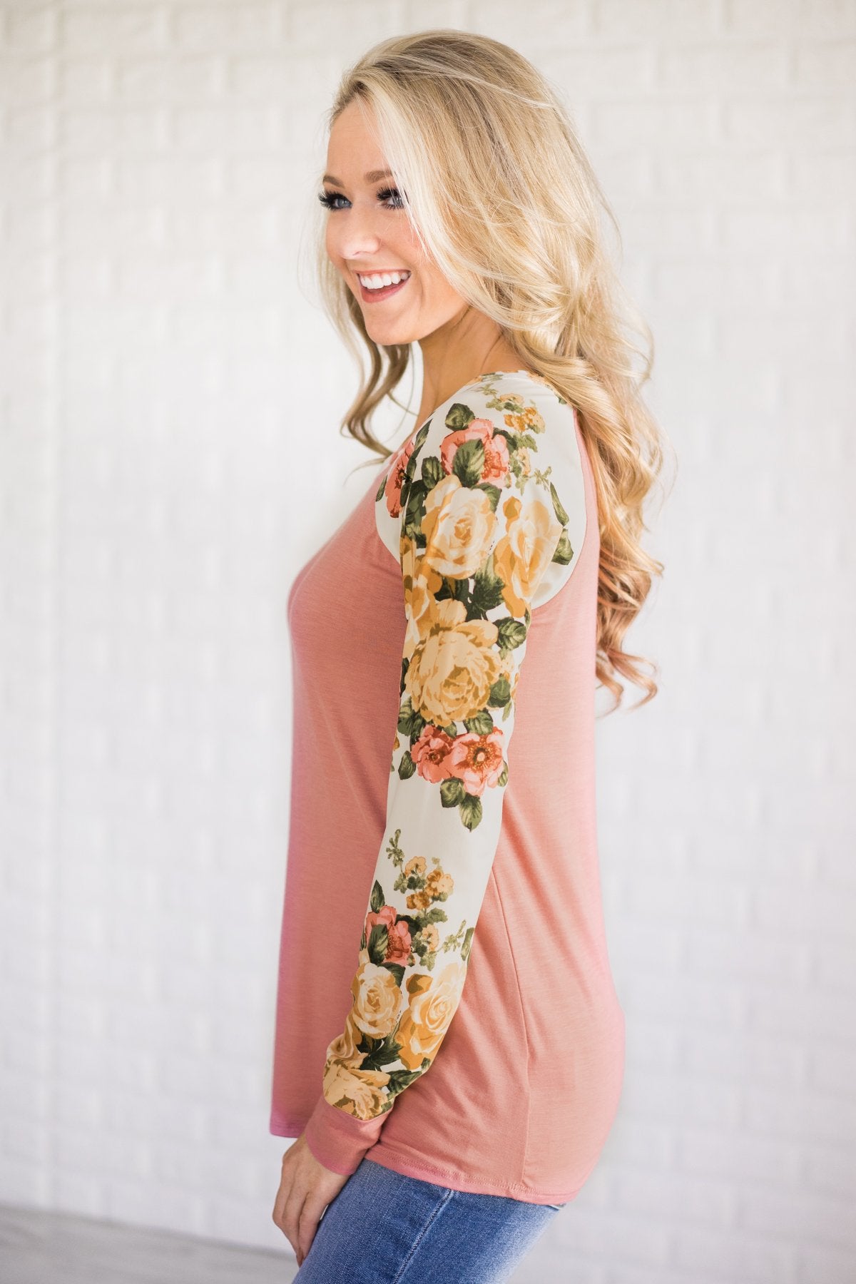 The One for Me Floral Sleeve Pink Top