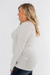 Lace Back 5-Button Henley Top- Light Heather Grey