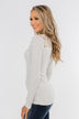 Lace Back 5-Button Henley Top- Light Heather Grey
