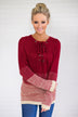 Ombre Lace Up Red Sweater