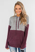 Melting Into You Drawstring Hoodie- Plum & Heather Grey