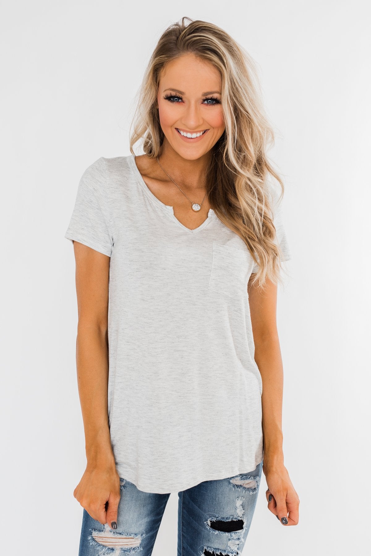 This is Me Notch Pocket Top- Light Heather Grey