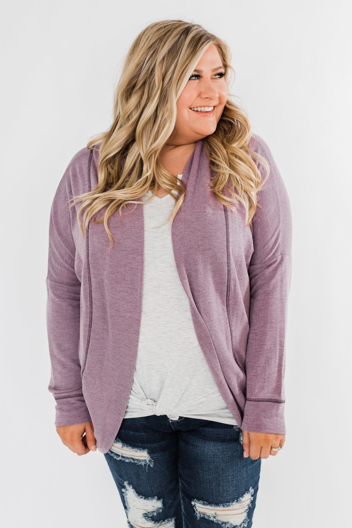 Magic Moments Drop Shoulder Cardigan- Dark Lavender