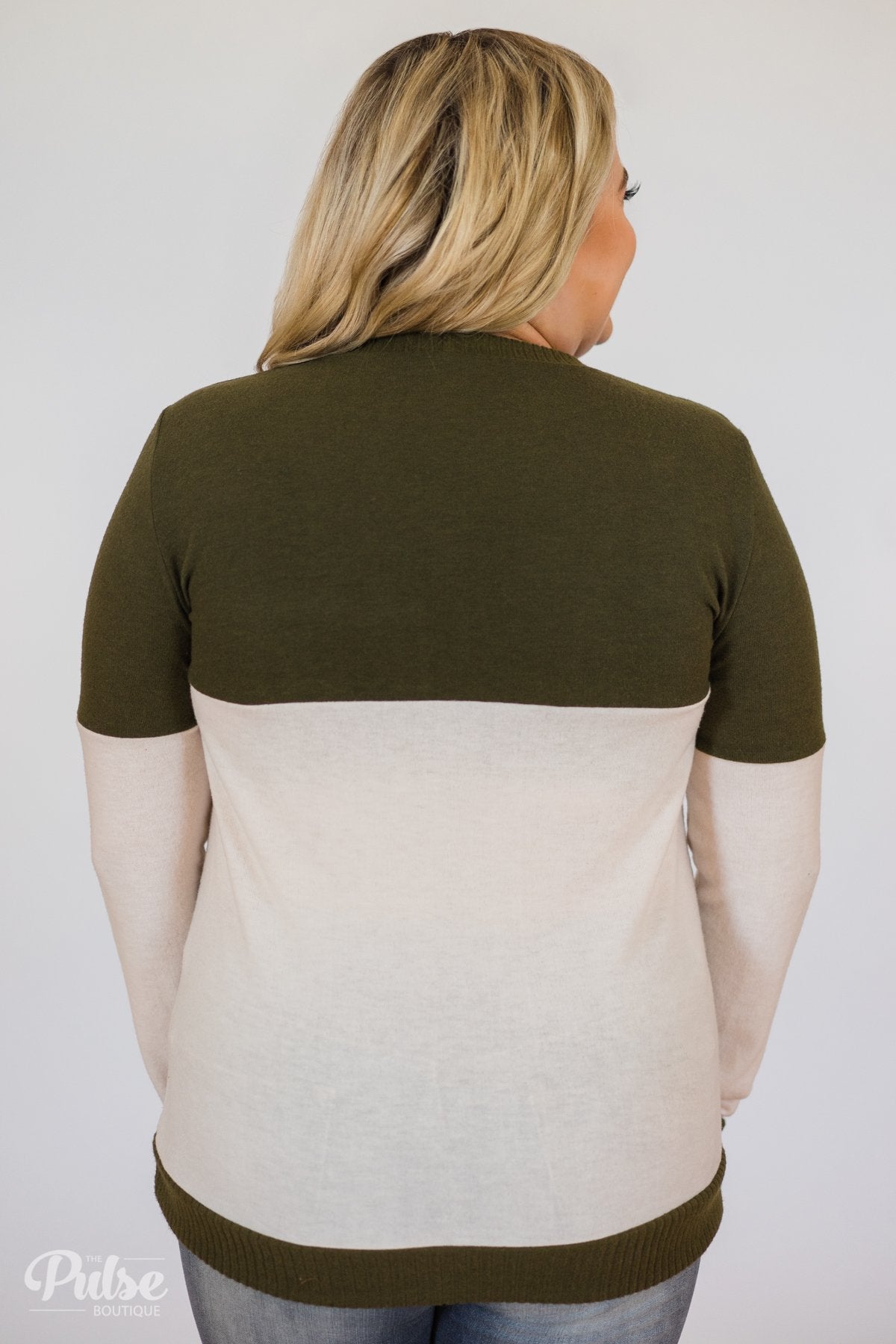 Easy Day Color Block Crewneck Sweater- Olive