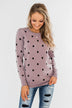 Together We Can Polka Dot Sweater- Dusty Purple