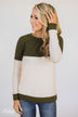 Easy Day Color Block Crewneck Sweater- Olive