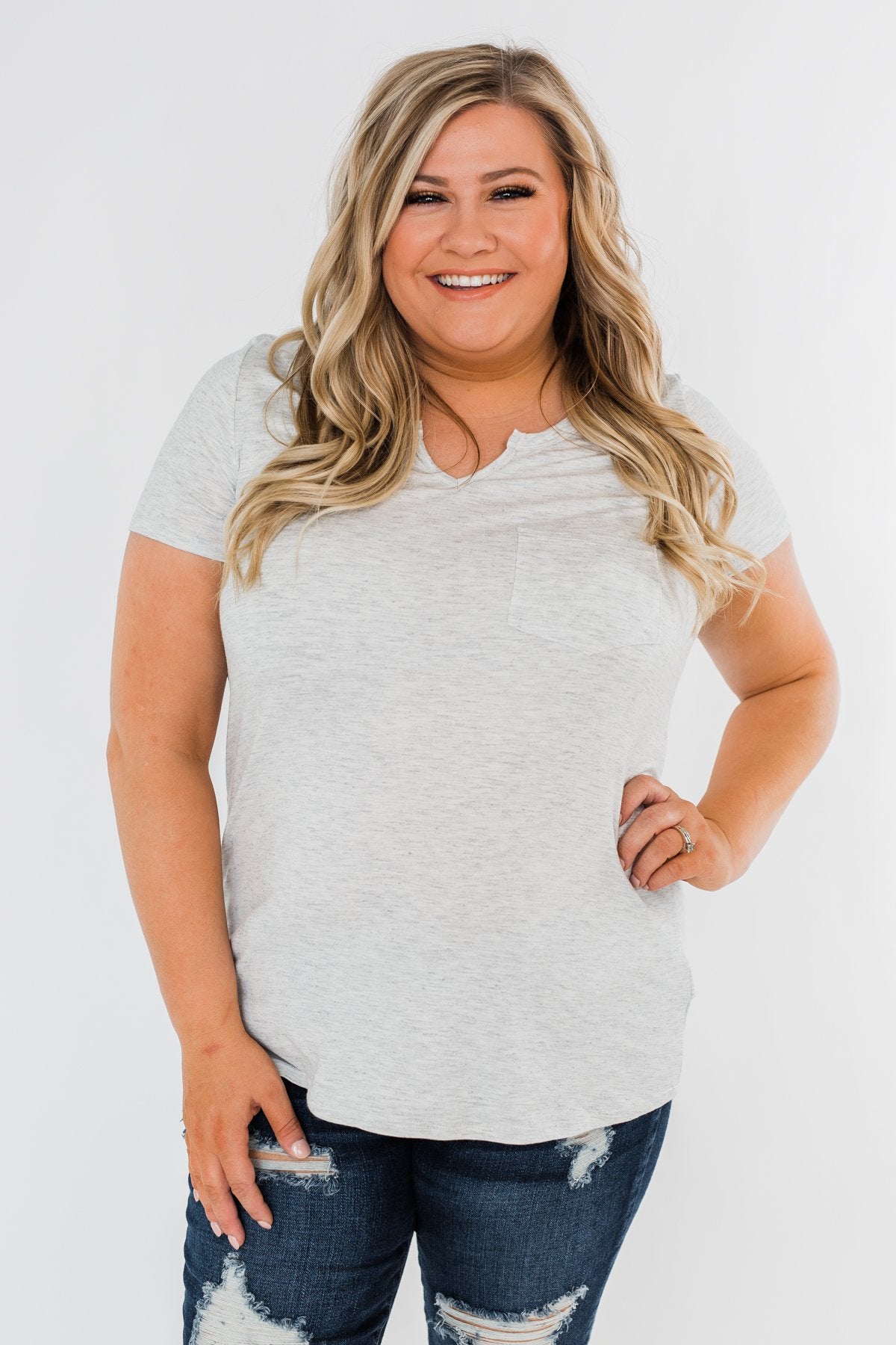 This is Me Notch Pocket Top- Light Heather Grey