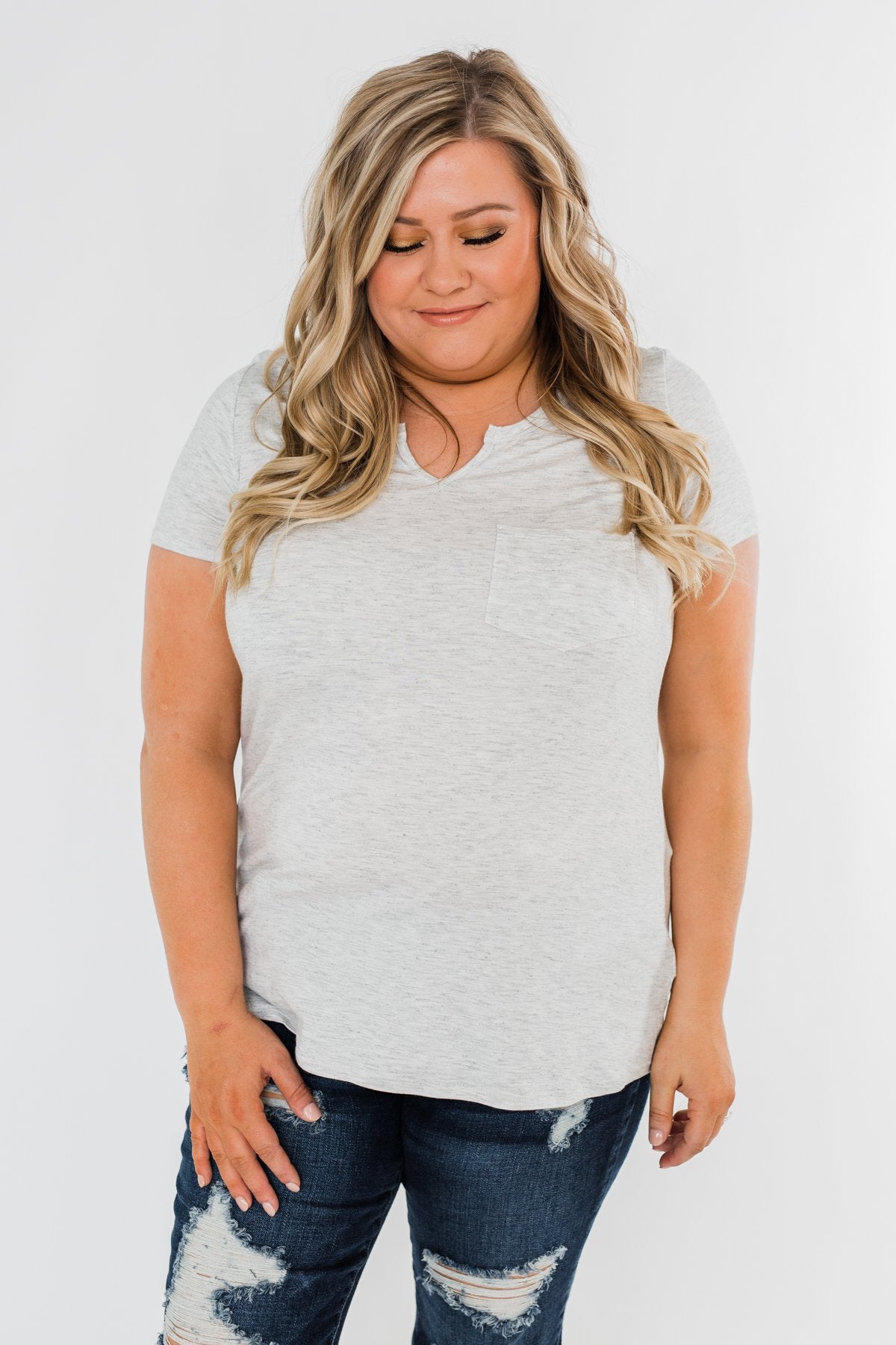 This is Me Notch Pocket Top- Light Heather Grey