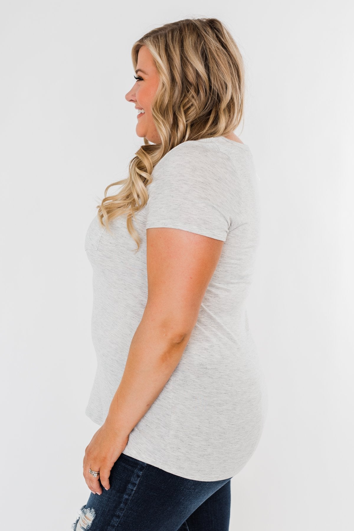 This is Me Notch Pocket Top- Light Heather Grey