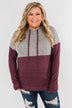 Melting Into You Drawstring Hoodie- Plum & Heather Grey