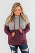 Melting Into You Drawstring Hoodie- Plum & Heather Grey
