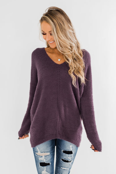 Feel The Magic Long Sleeve Sweater- Dark Purple – The Pulse Boutique