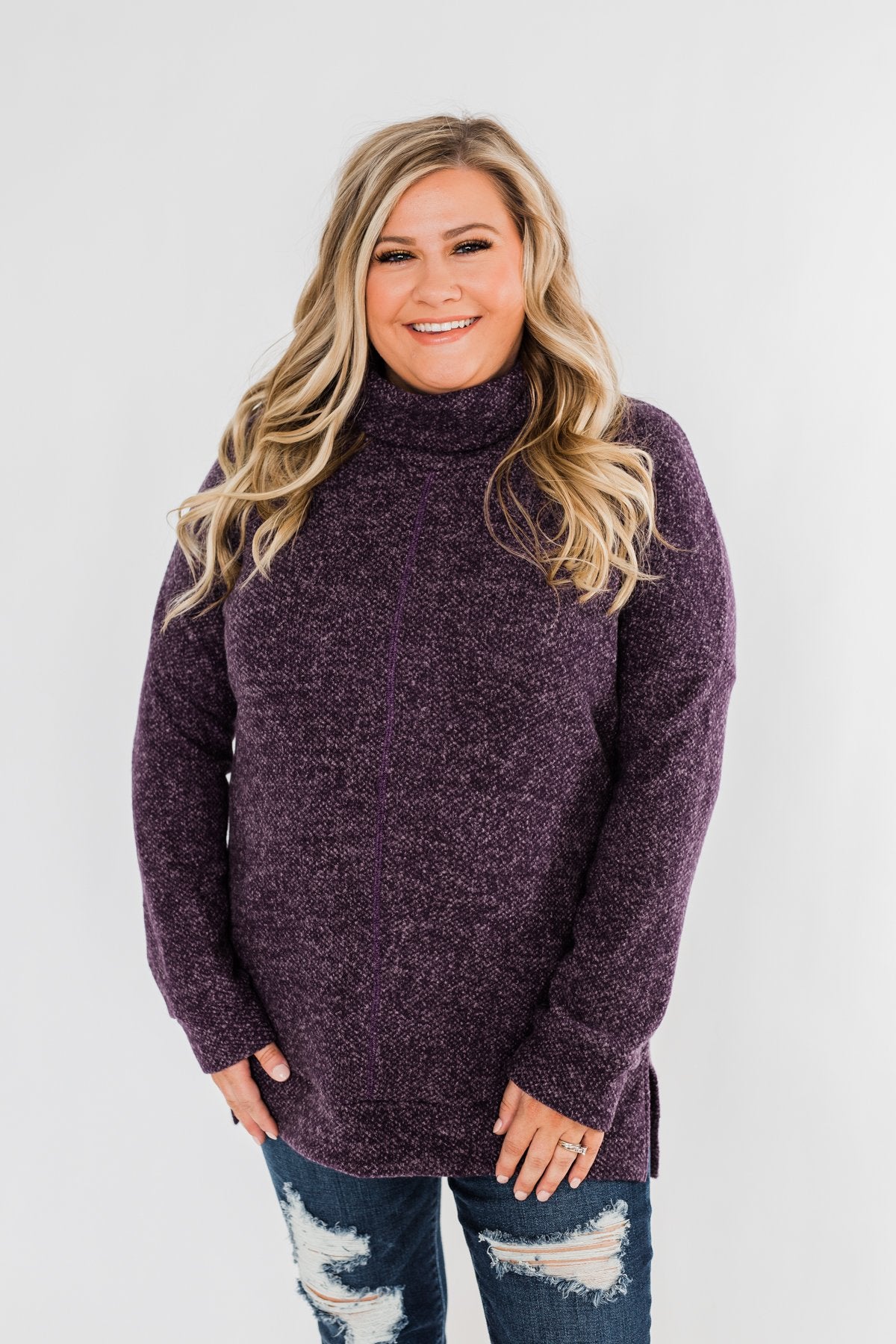 Thinking About You Cowl Neck Sweater- Eggplant