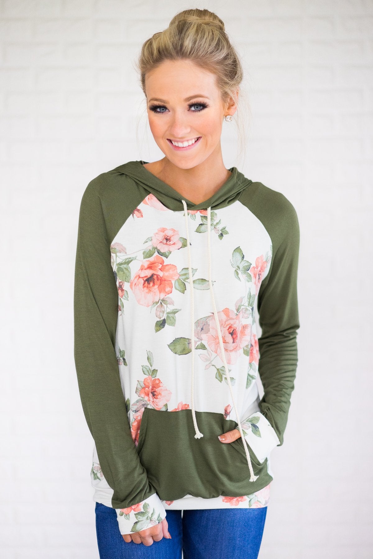 Floral Romance Hoodie ~ Olive